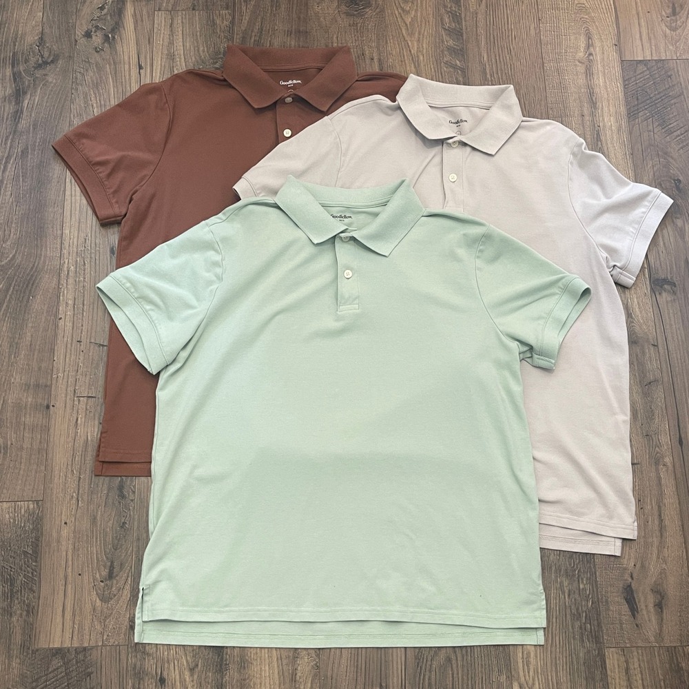 Goodfellow & Co Mens Every Wear Polo Shirt Bundle 3 Pack Green Brown Gray Large